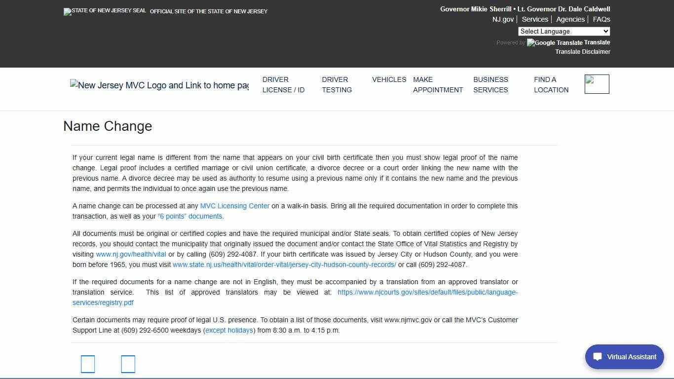 NJ MVC Name Change